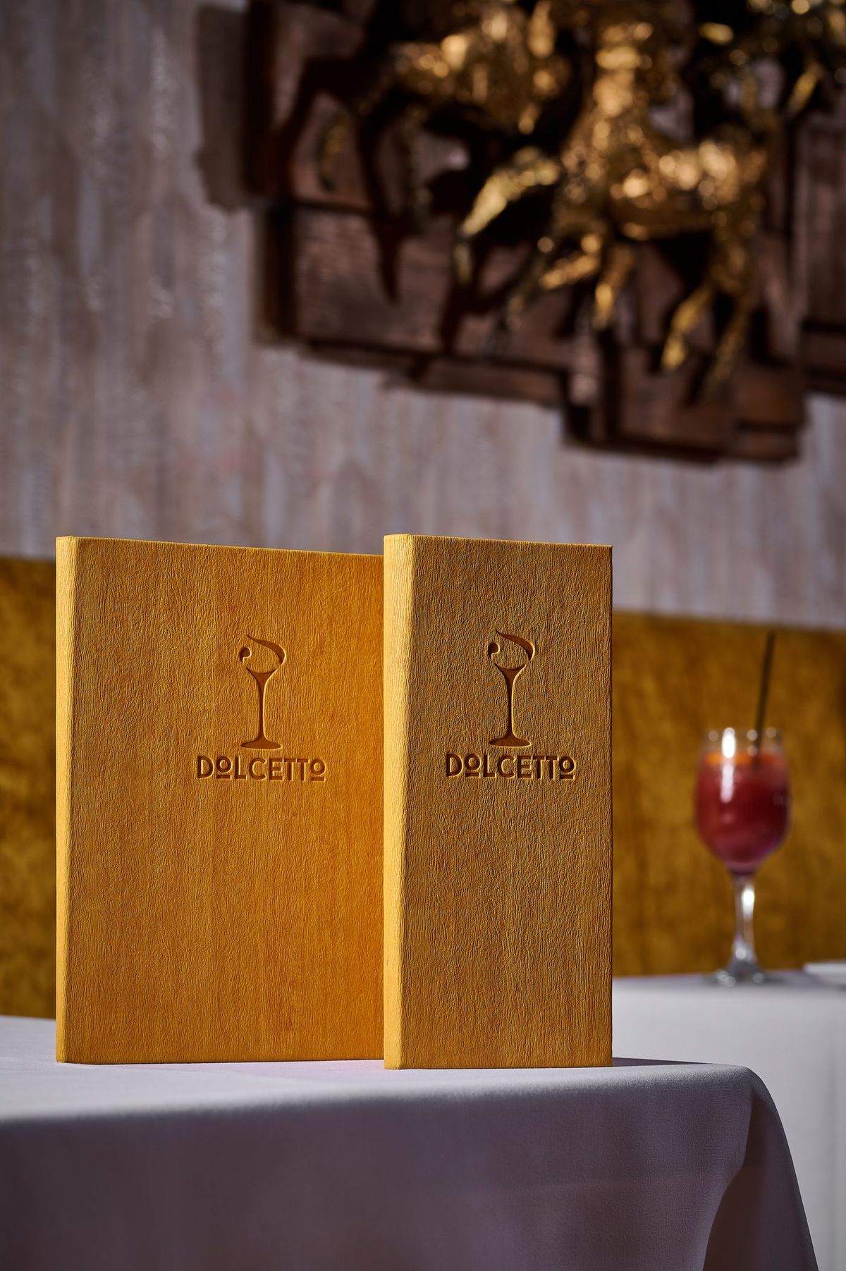 Embossed leather menus at Dolcetto
