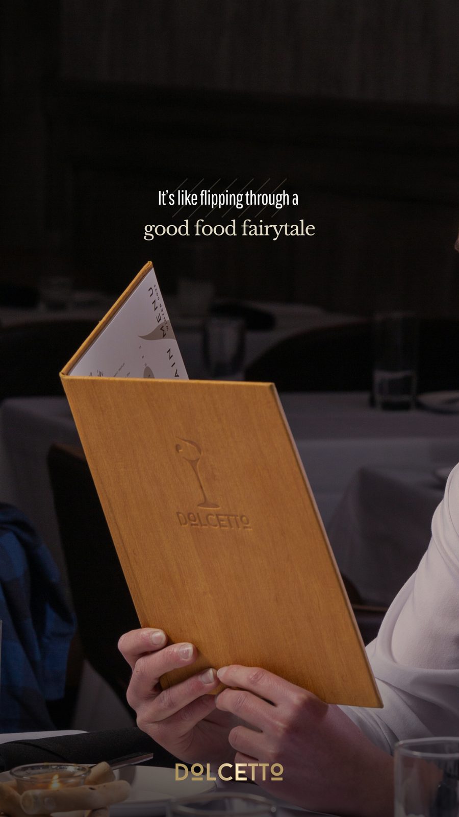 Daily branded piece: a Dolcetto menu with the line, it is like flipping through a good food fairytale