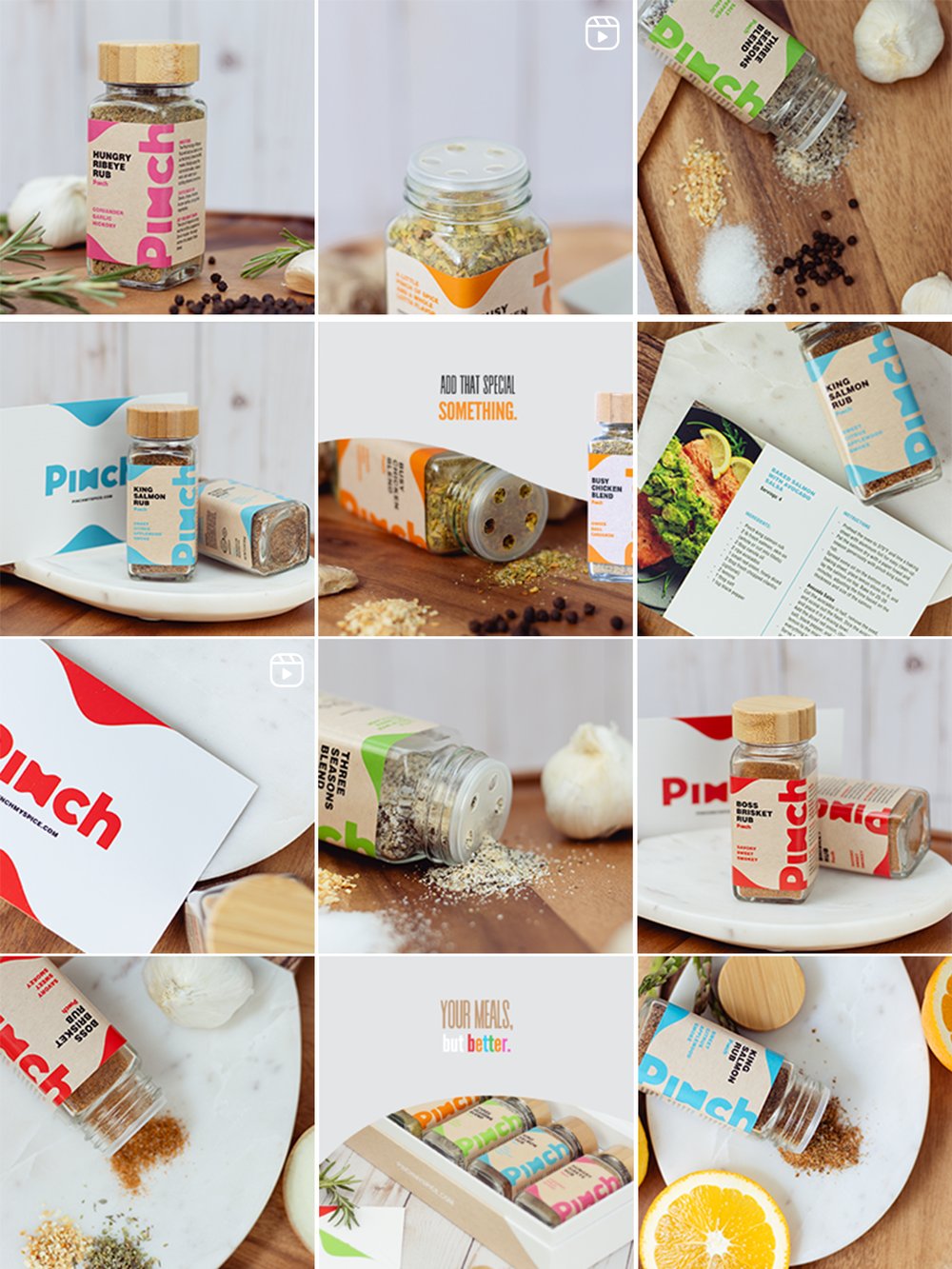The Pinch My Spice feed, showing the range of formats built around the brand